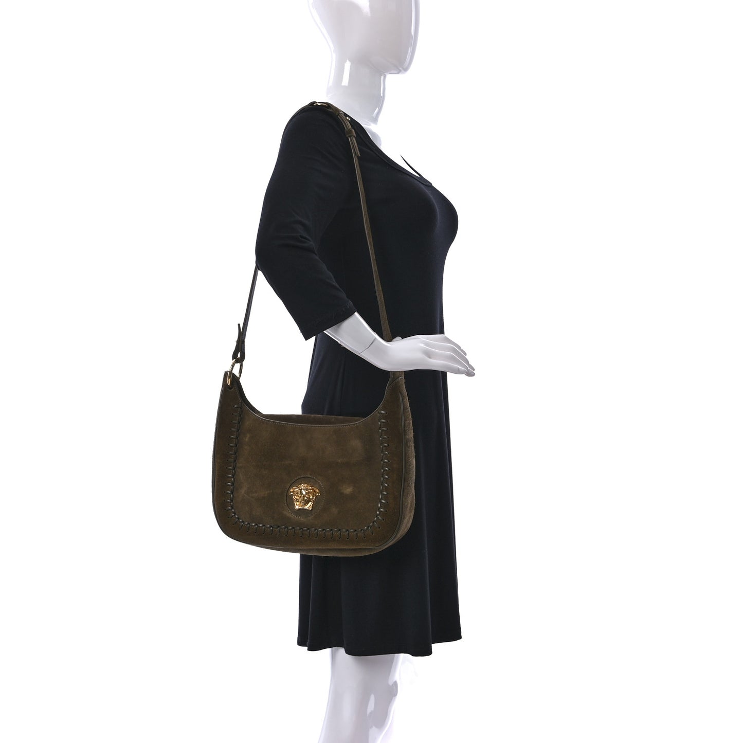 Suede La Medusa Small Shoulder Bag Khaki