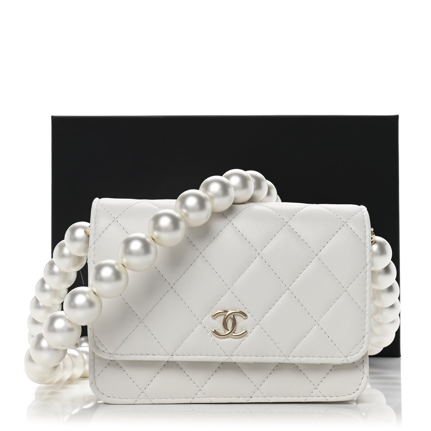 Chanel Calfskin Quilted Mini Maxi Pearls Wallet On Chain WOC White 11 of 11