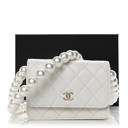 Chanel Calfskin Quilted Mini Maxi Pearls Wallet On Chain WOC White 11 of 11