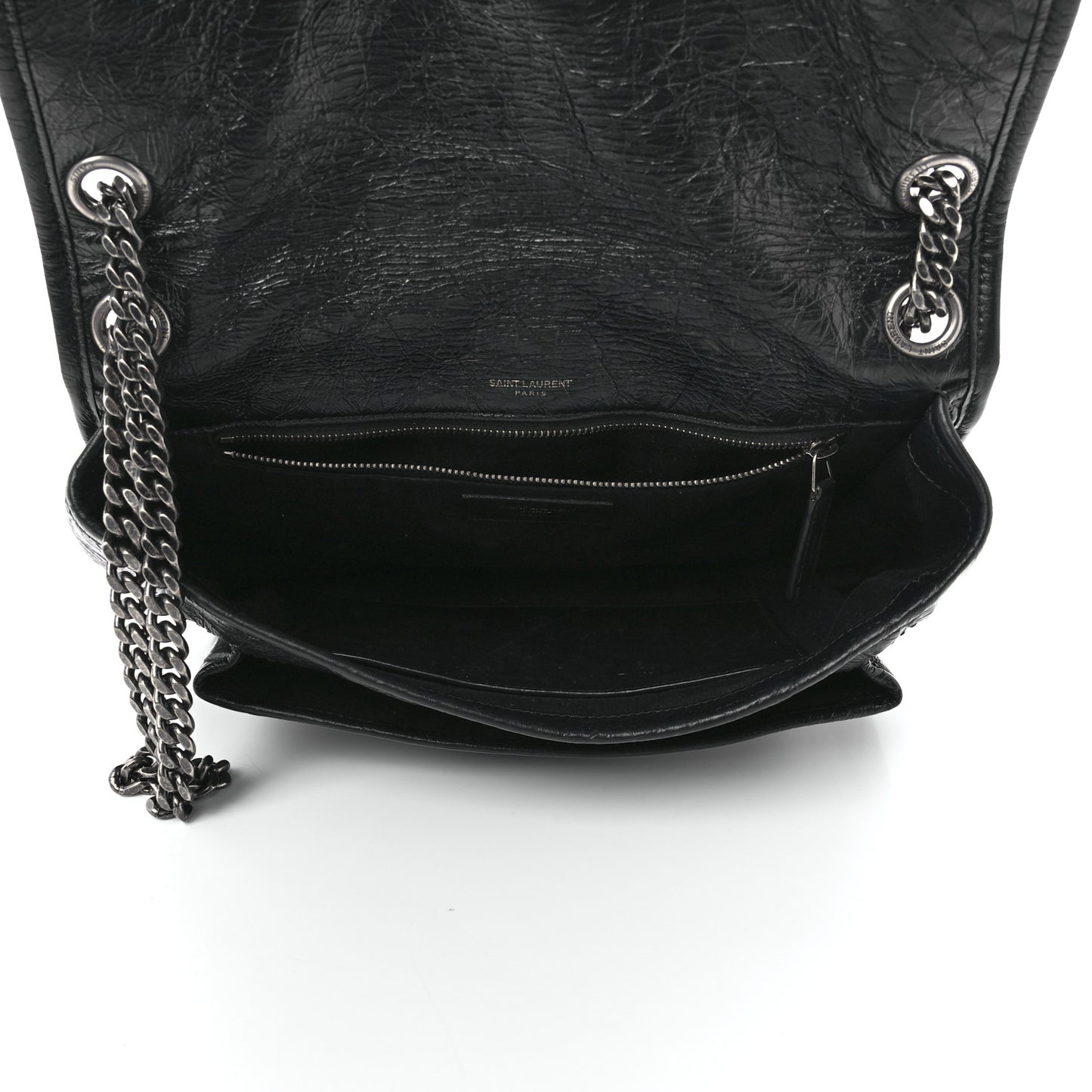 Crinkled Calfskin Matelasse Monogram Medium Niki Chain Satchel Black