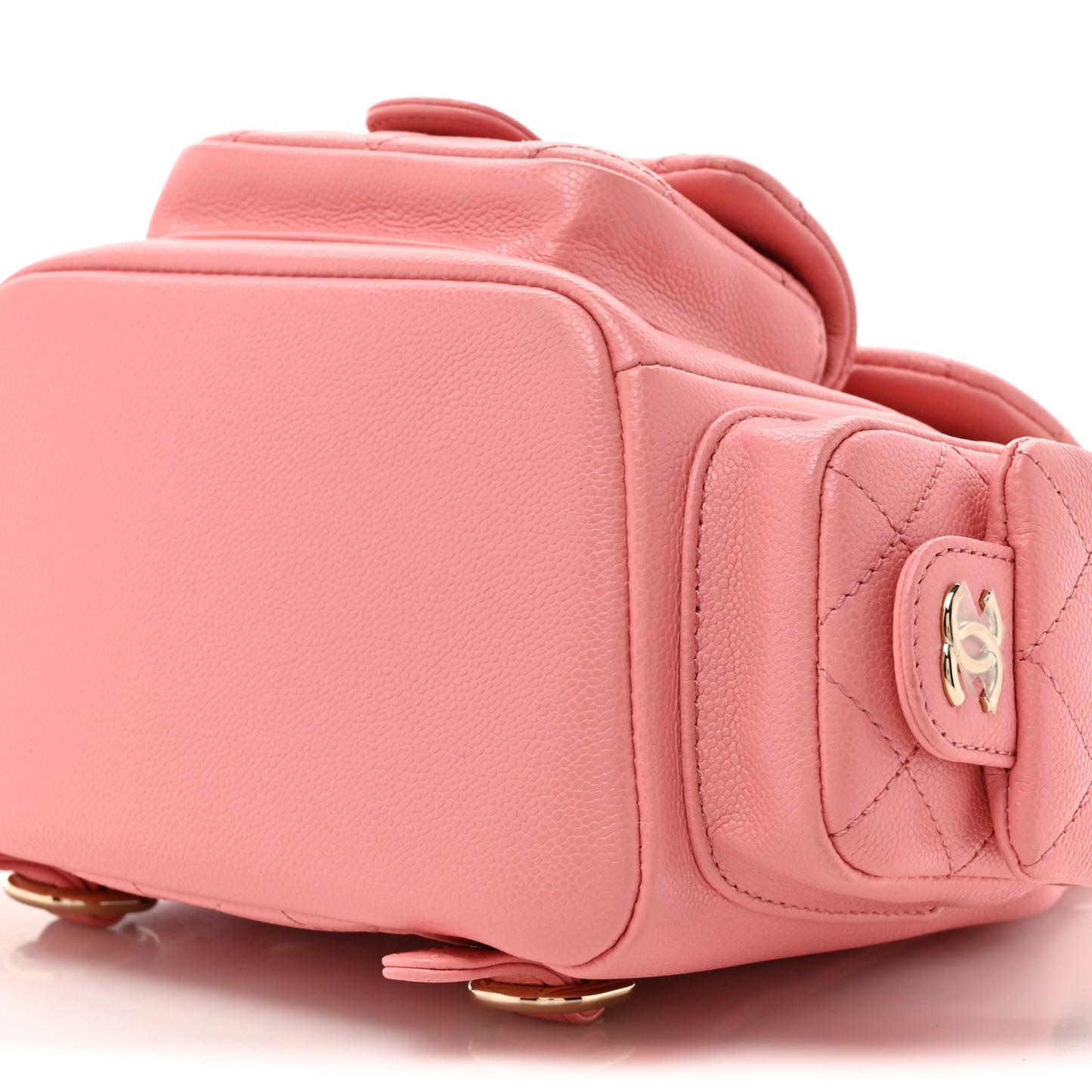 Shiny Caviar Quilted Small Pockets Drawstring Backpack Pink