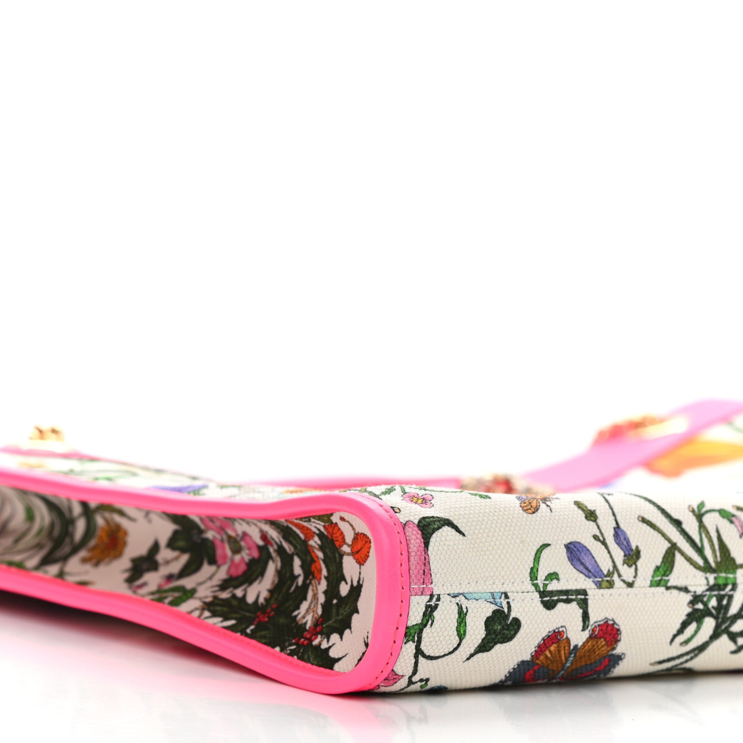 Canvas Flora Large Rajah Chain Tote White Multicolor Fuxia Fluo