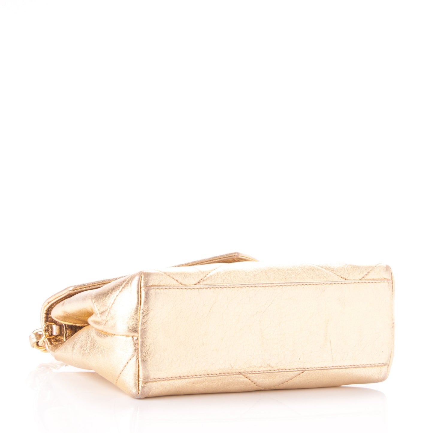 Metallic Lambskin Quilted Small Flap Gold