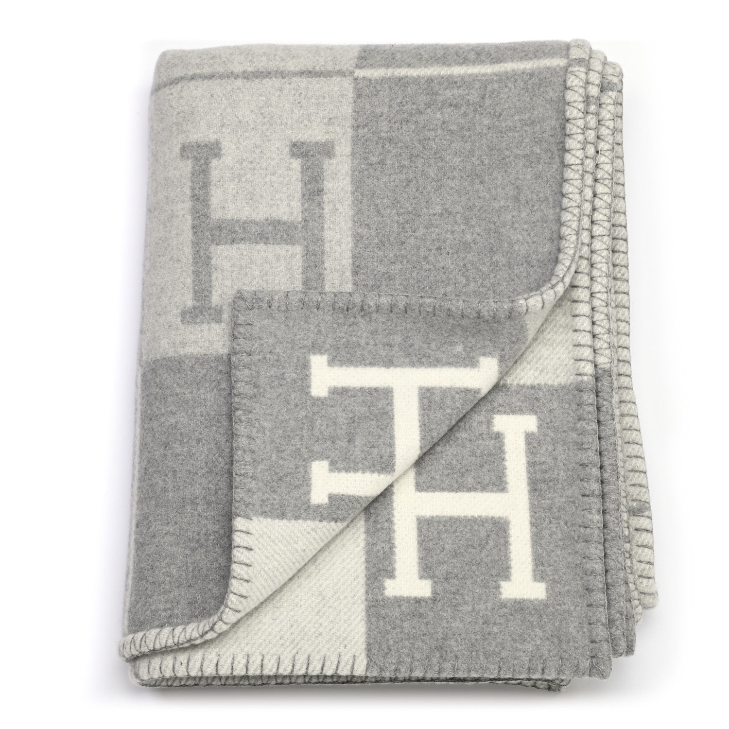 Hermes Wool Cashmere Avalon III Blanket Ecru Gris Clair 2 of 3