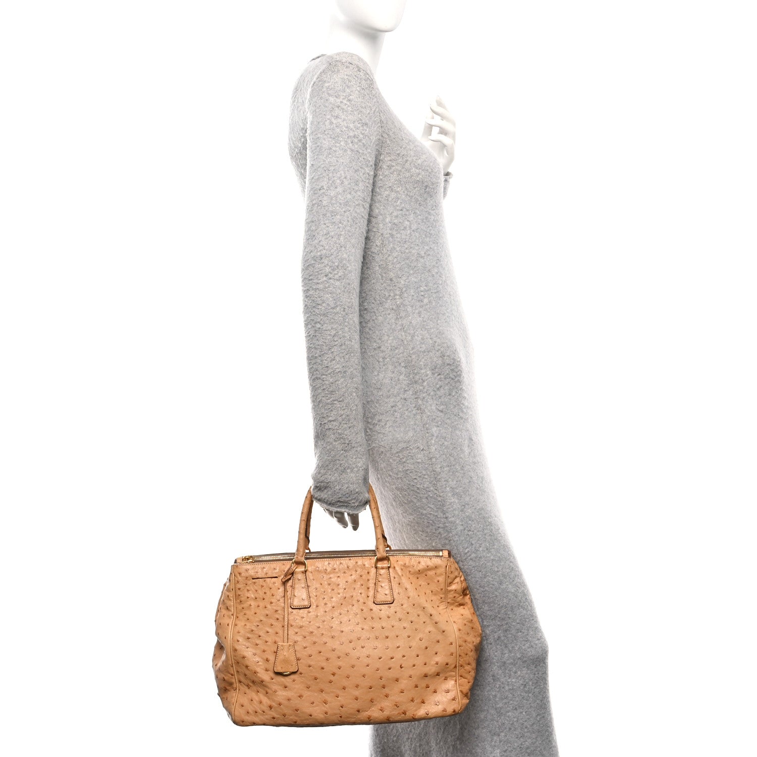 Prada Ostrich Large Galleria Double Zip Tote Cognac 1823724