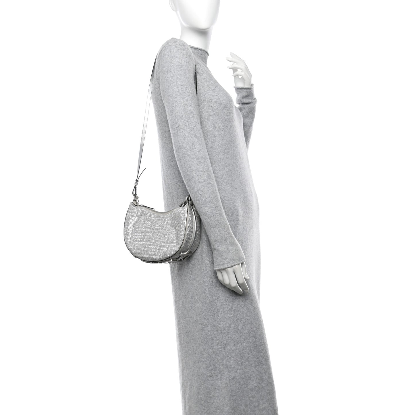 Crystal Vitello Laminato Suede FF Mini Fendigraphy Hobo Bag Grey