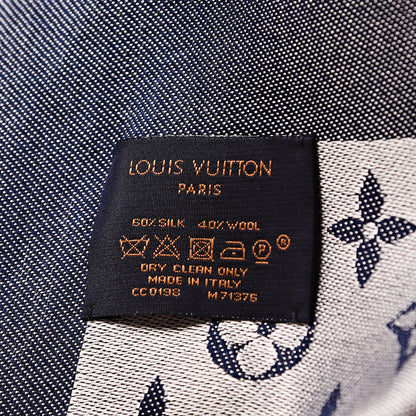 Louis Vuitton Wool Silk Monogram Denim Shawl Blue 3 of 4