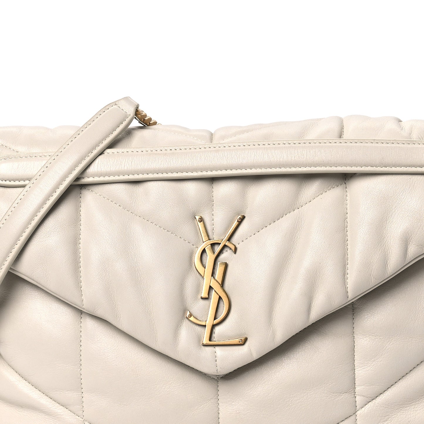 Lambskin Quilted Medium Loulou Puffer Monogram Chain Satchel Crema Soft
