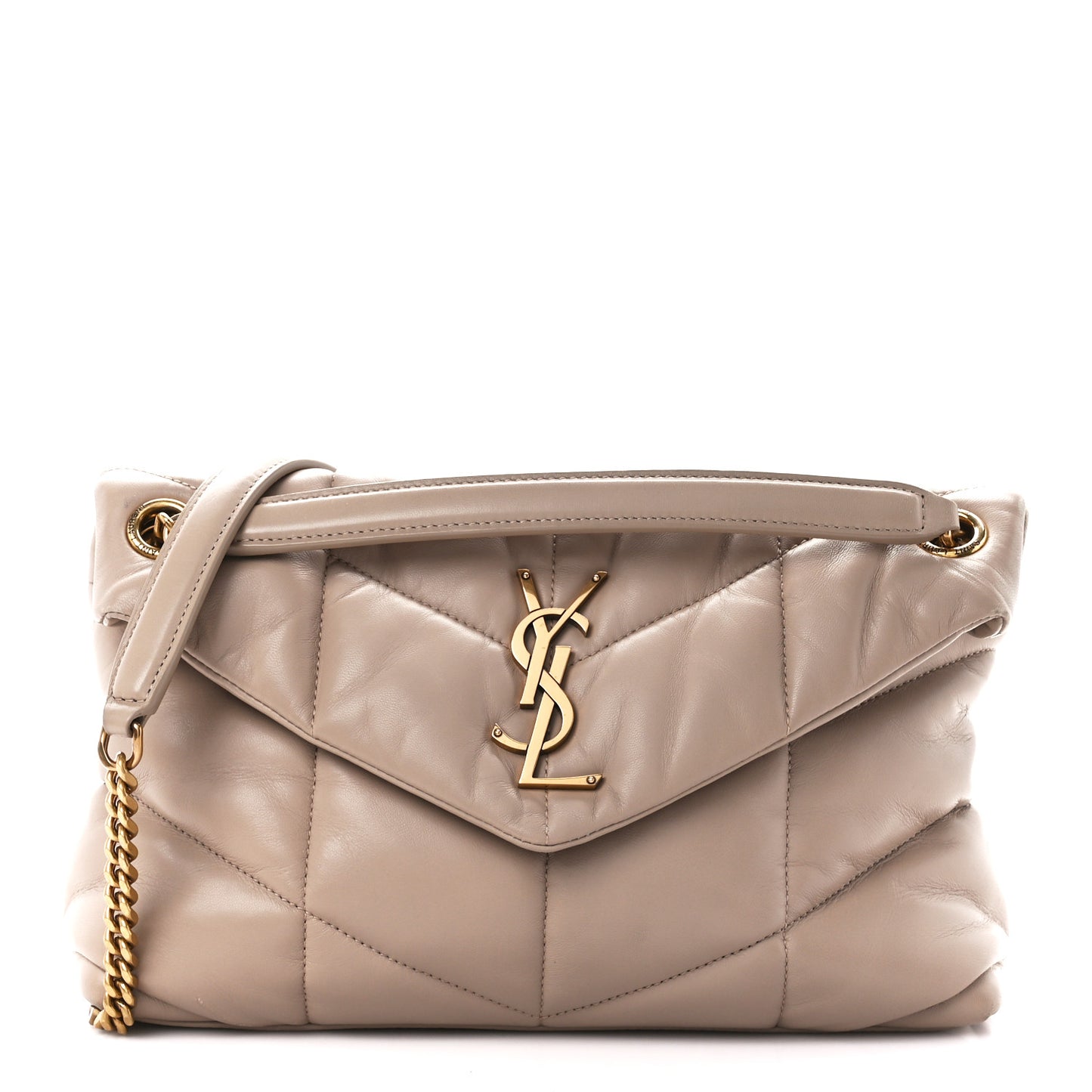 Lambskin Quilted Small Loulou Puffer Monogram Chain Satchel Dark Beige