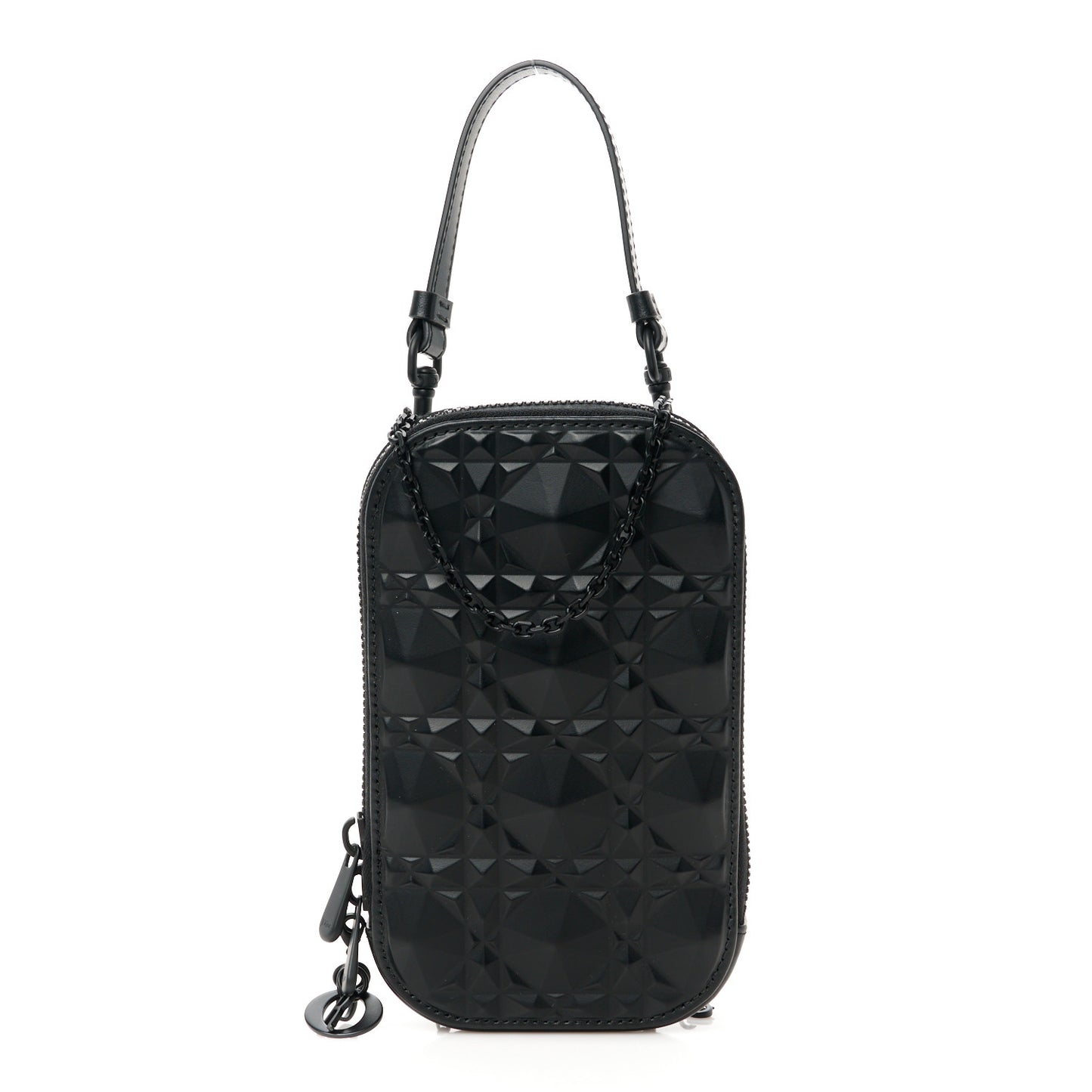 Calfskin Cannage Diamond Cannage Phone Holder Black