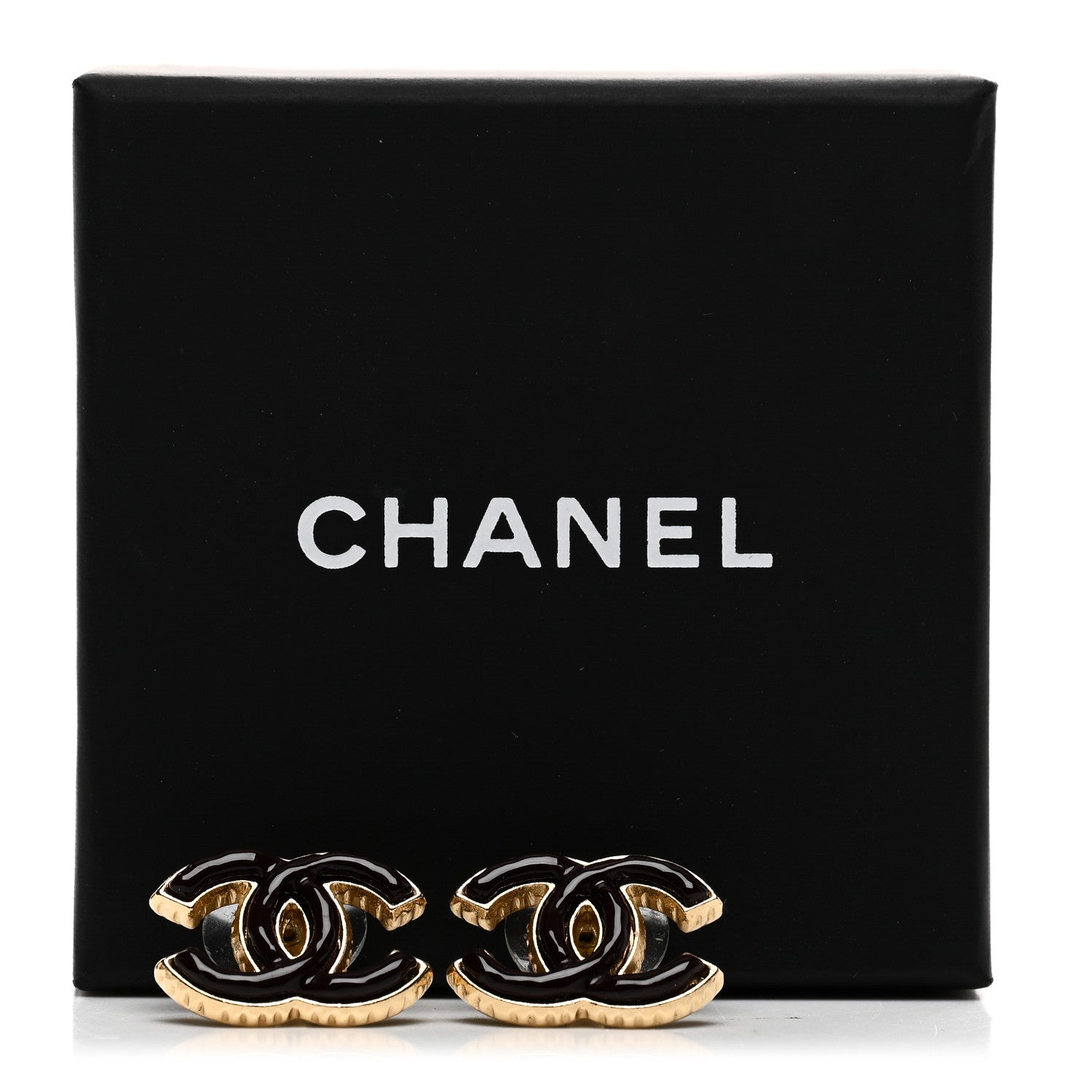 Chanel Metal Enamel CC Earrings Gold Brown 5 of 5