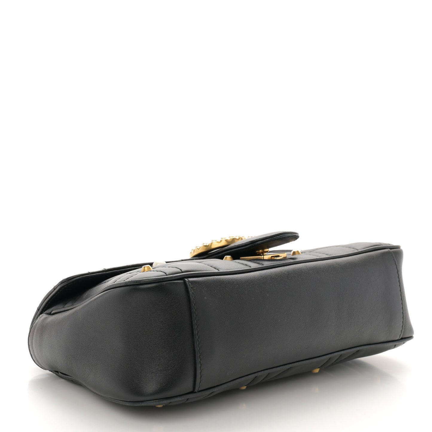 Calfskin Matelasse Studded Small Pearly GG Marmont Shoulder Bag Black