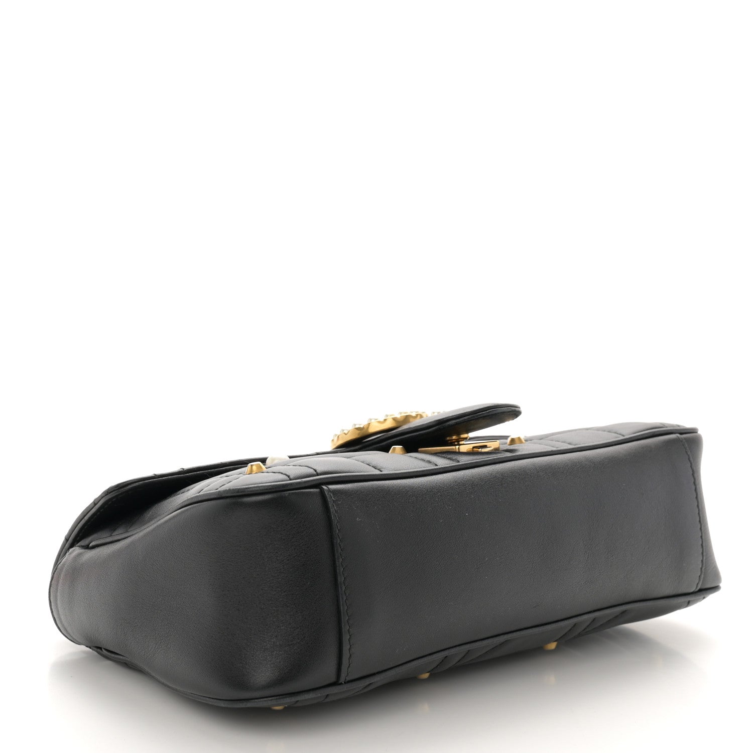 Gucci Calfskin Matelasse Studded Small Pearly GG Marmont Shoulder Bag Black 4 of 12