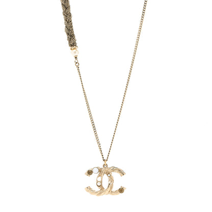 Chanel Pearl Crystal CC Bead Necklace Gold 1 of 7