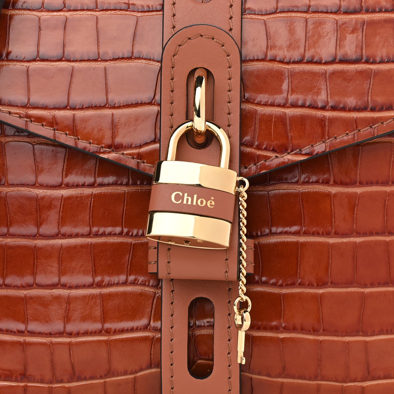 Chloe Calfskin Crocodile Embossed Small Aby Day Shoulder Bag Sepia Brown 7 of 10