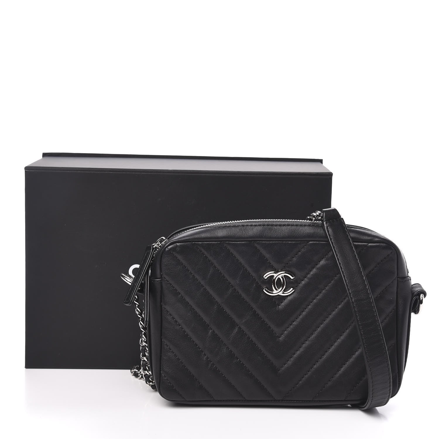 Chanel Lambskin Chevron Quilted Small Promenade Camera Black 11 of 11