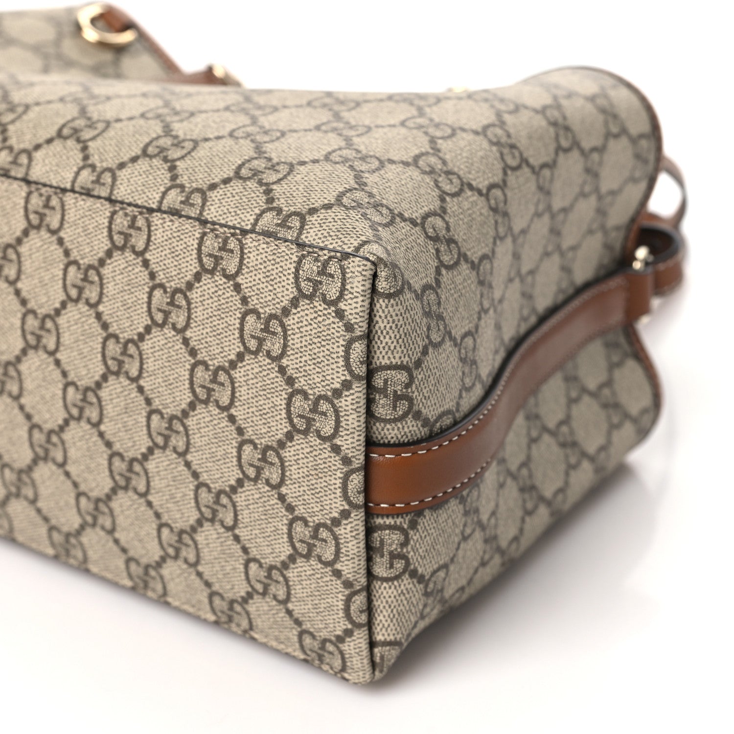 Gucci GG Supreme Monogram Emblem Small Tote Bag Beige Dark Brown 10 of 10