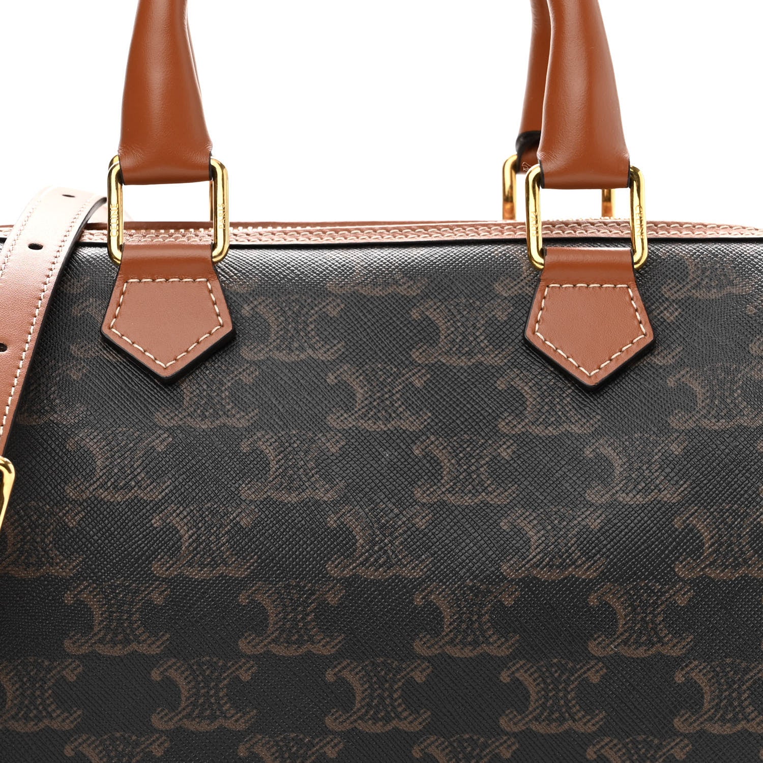 Celine Triomphe Canvas Calfskin Small Boston Bag Tan 7 of 9