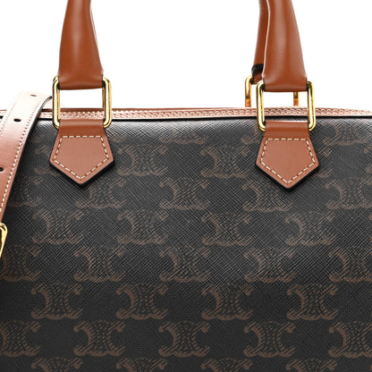 Celine Triomphe Canvas Calfskin Small Boston Bag Tan 7 of 9