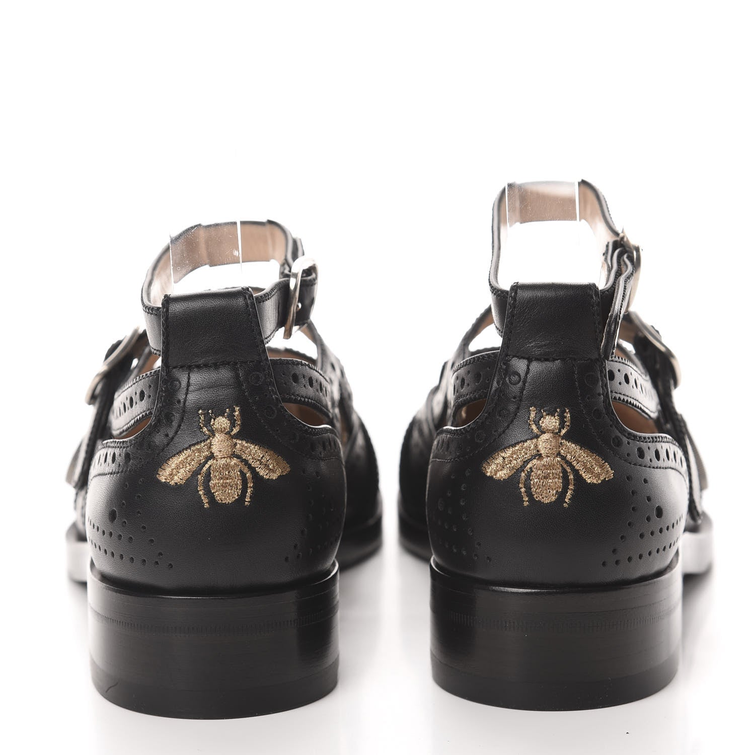 Gucci Calfskin Bee Embroidered Womens Queercore Brogue Wingtip Monk Strap Loafers 40 Black 5 of 9
