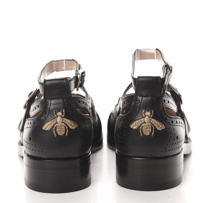 Gucci Calfskin Bee Embroidered Womens Queercore Brogue Wingtip Monk Strap Loafers 40 Black 5 of 9