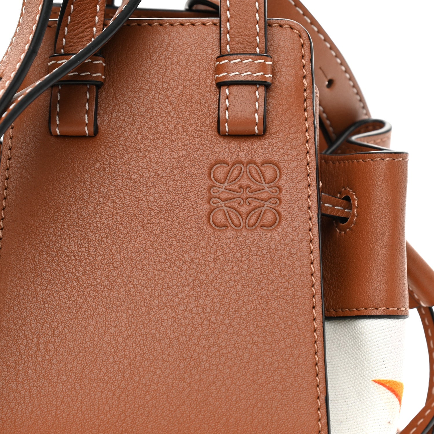 Loewe Calfskin Embroidered Floral Mini Hammock Shoulder Bag Tan White 8 of 10