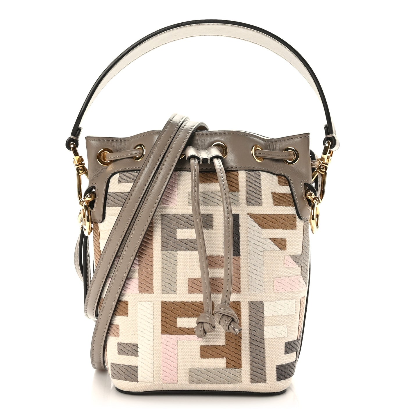 Canvas Vitello Grace F is Fendi FF Multicolor Embroidered Mini Mon Tresor Bucket Bag Grezzo Multicolor Tortora