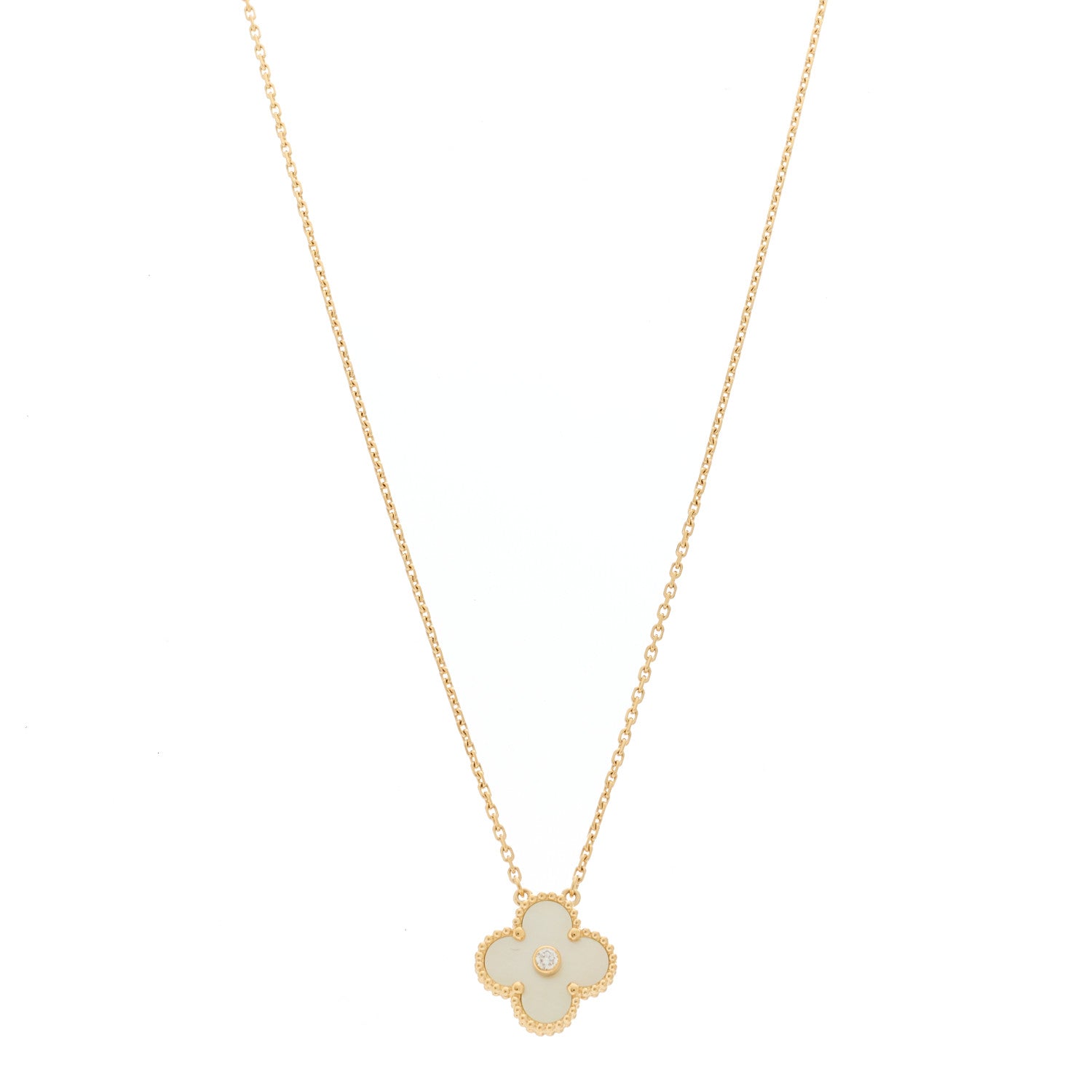 Van Cleef & Arpels 18K Yellow Gold Diamond Yellow Mother of Pearl Vintage Alhambra Pendant Necklace 1 of 6