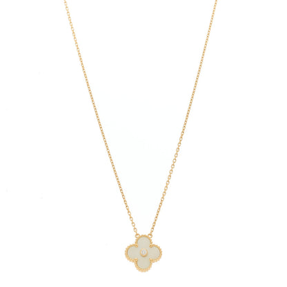 Van Cleef & Arpels 18K Yellow Gold Diamond Yellow Mother of Pearl Vintage Alhambra Pendant Necklace 1 of 6