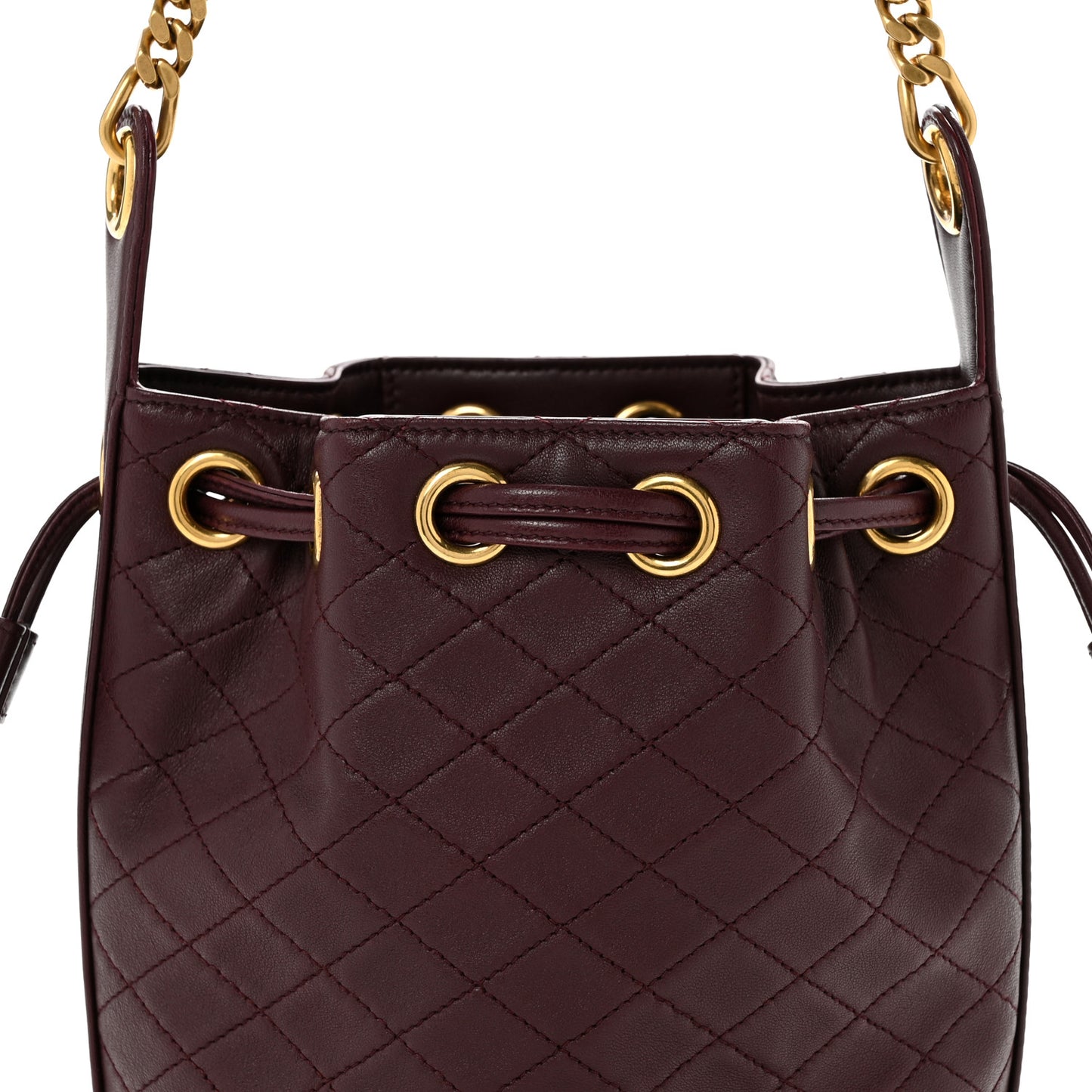 Lambskin Carre Quilted Cassandre Small Bucket Bag Hot Wine