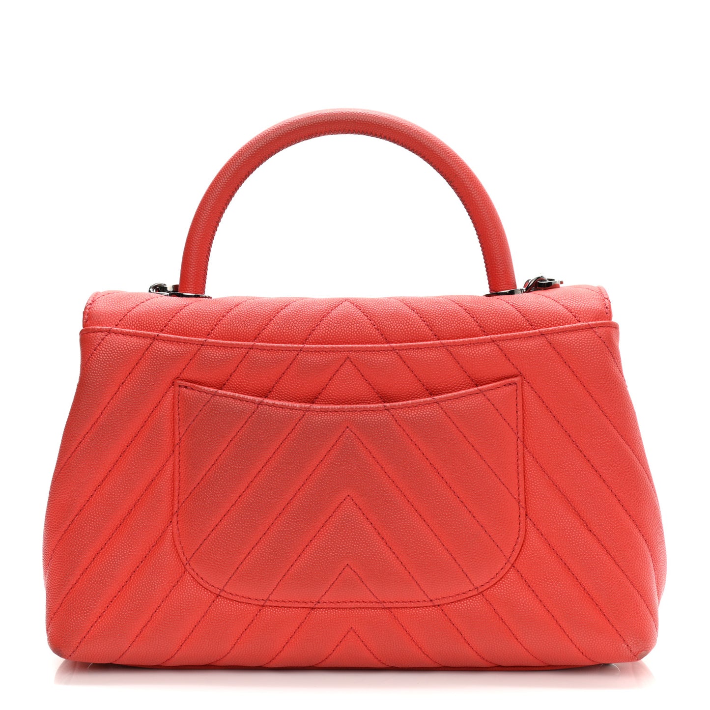 Caviar Chevron Quilted Small Coco Handle Flap Red