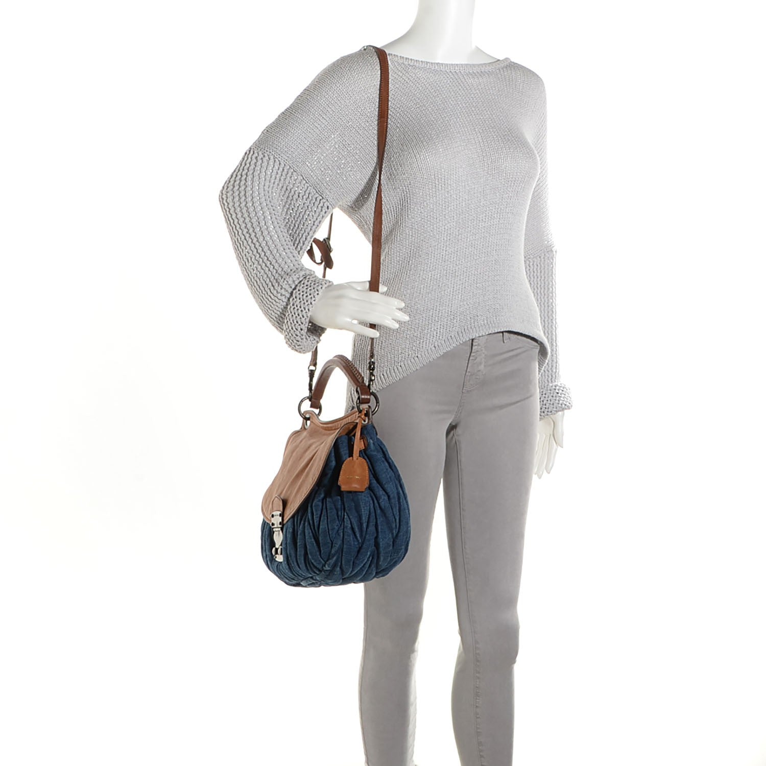 Miu Miu Leather Matelasse Denim Hobo 2 of 10