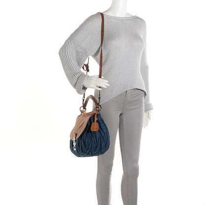 Miu Miu Leather Matelasse Denim Hobo 2 of 10