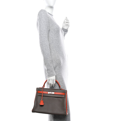 Hermes Epsom Horseshoe Kelly Retourne 32 Etain Feu 2 of 17