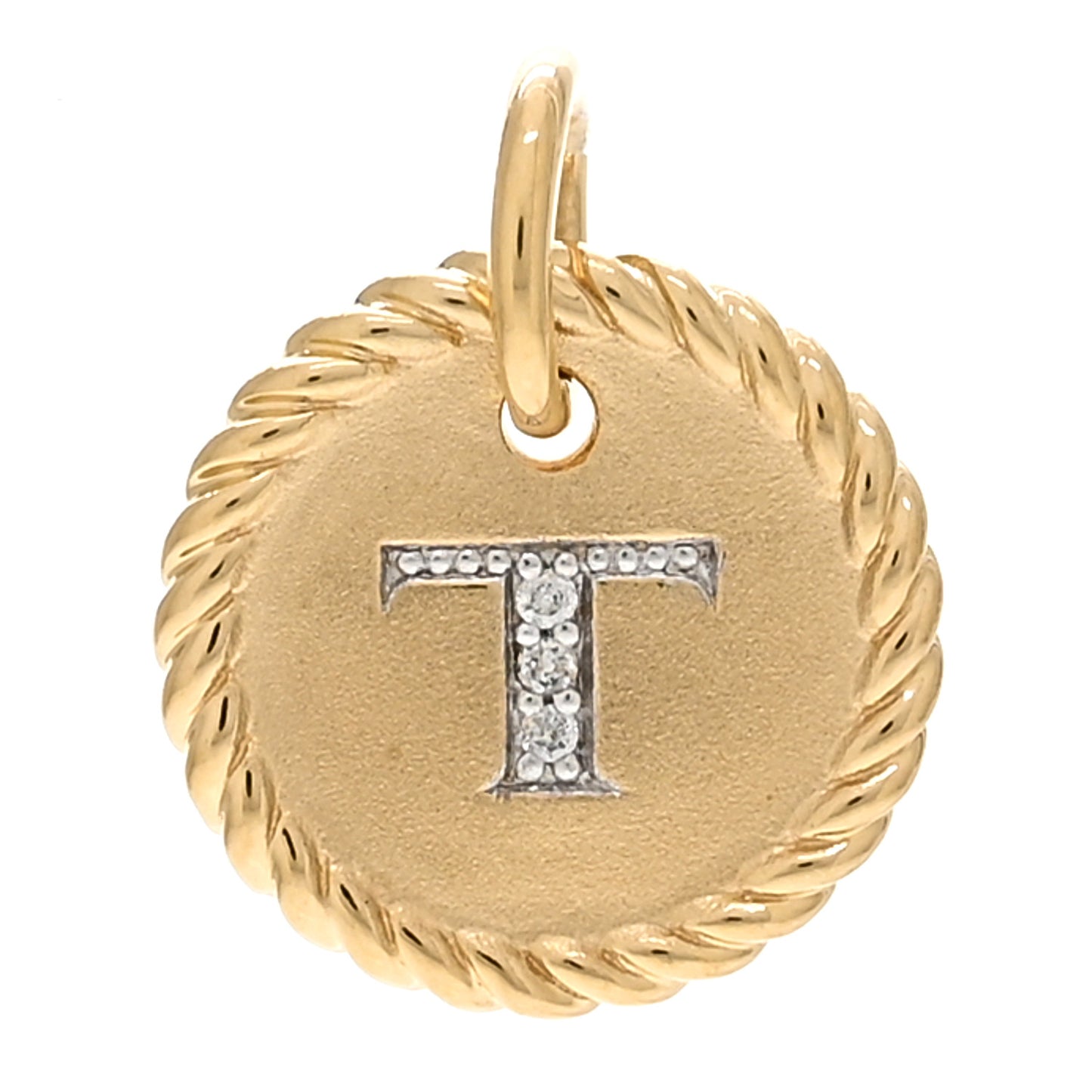 18K Yellow Gold Diamond Initial T Charm Pendant