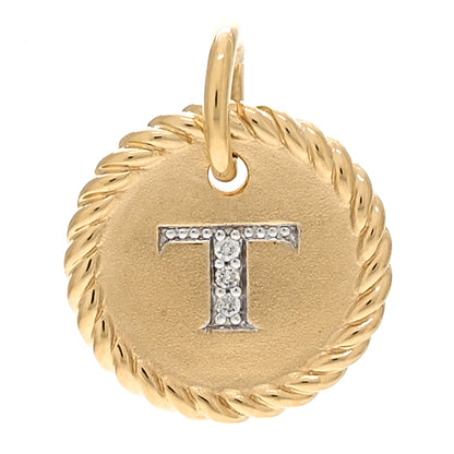 David Yurman 18K Yellow Gold Diamond Initial T Charm Pendant 1 of 3