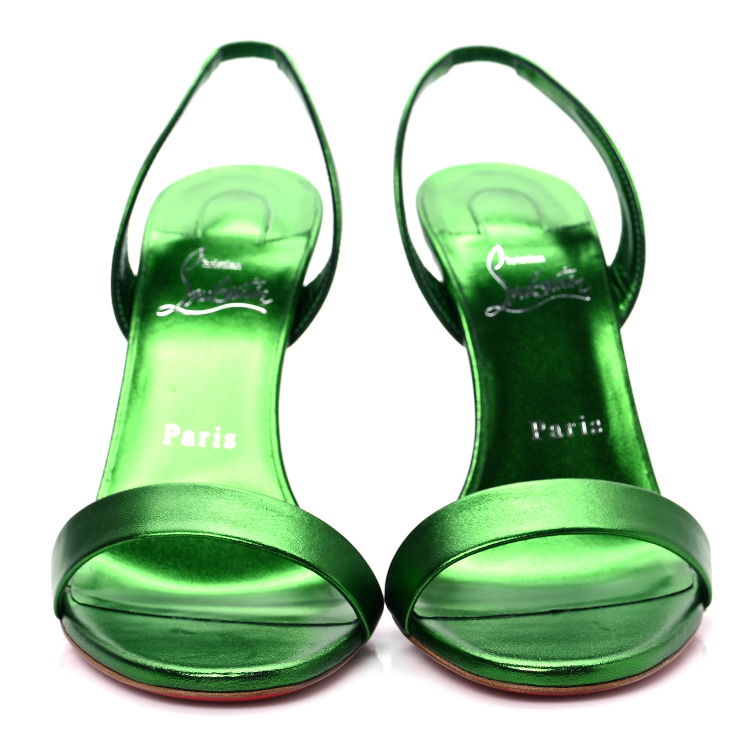 Christian Louboutin Metallic Calfskin O Marylin 100 Slingback Sandal Heels 39 Spinach 2 of 8