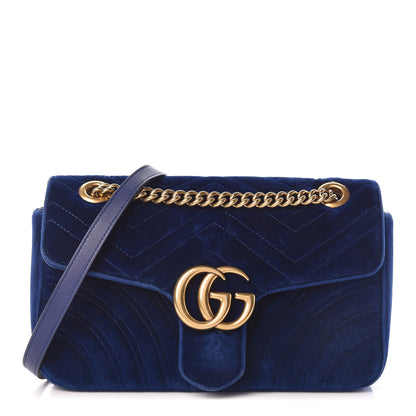 Gucci Velvet Matelasse Small GG Marmont Shoulder Bag Cobalt Blue 1 of 20