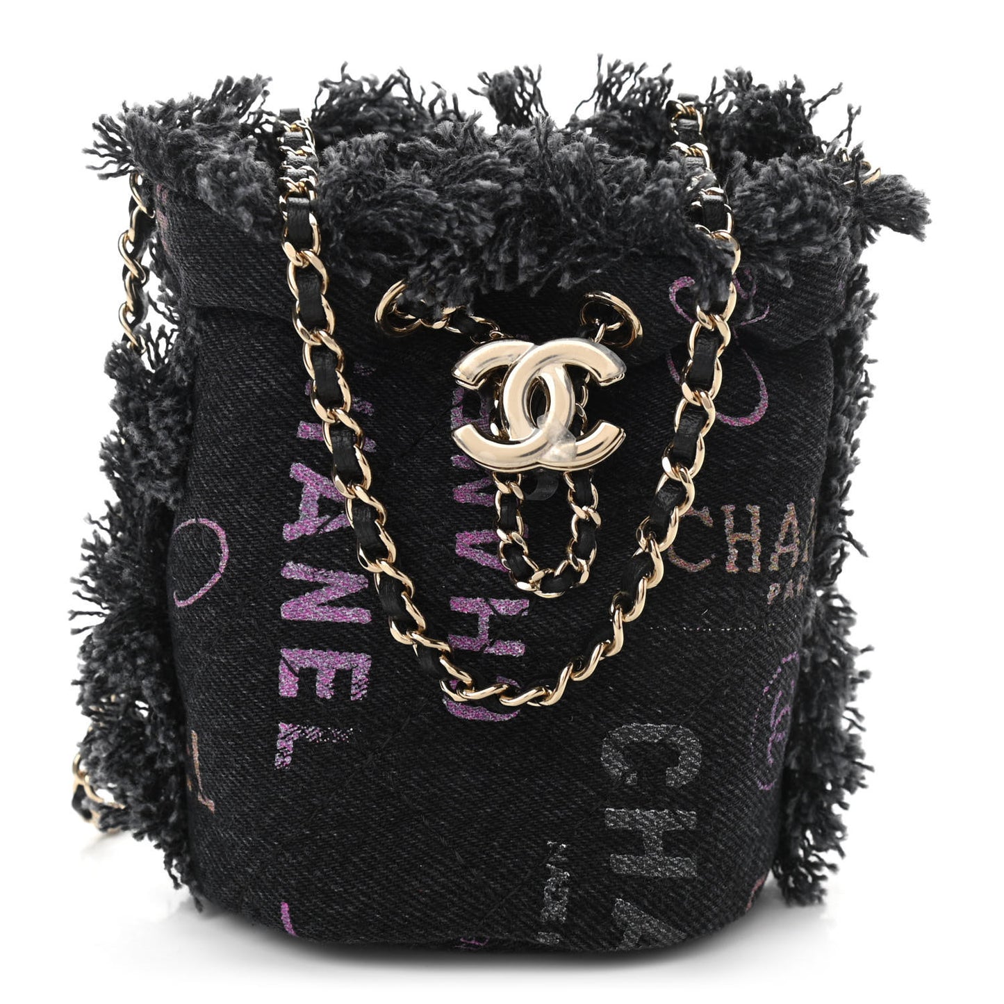 Denim Quilted Mood Mini Bucket With Chain Black Multicolor
