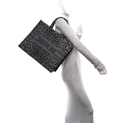 Christian Dior Canvas Mizza Embroidered Large Leopard Book Tote Grey 2 of 11