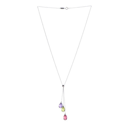 Tiffany 18K White Gold Amethyst Peridot Pink Tourmaline Rainbow Drops Three Stone Necklace 3 of 7