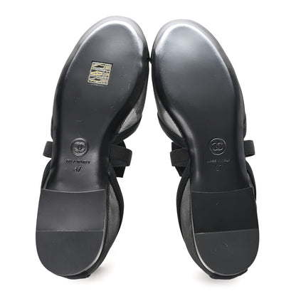 Chanel Mesh Grosgrain Mary Janes Flats 37 Black 6 of 10