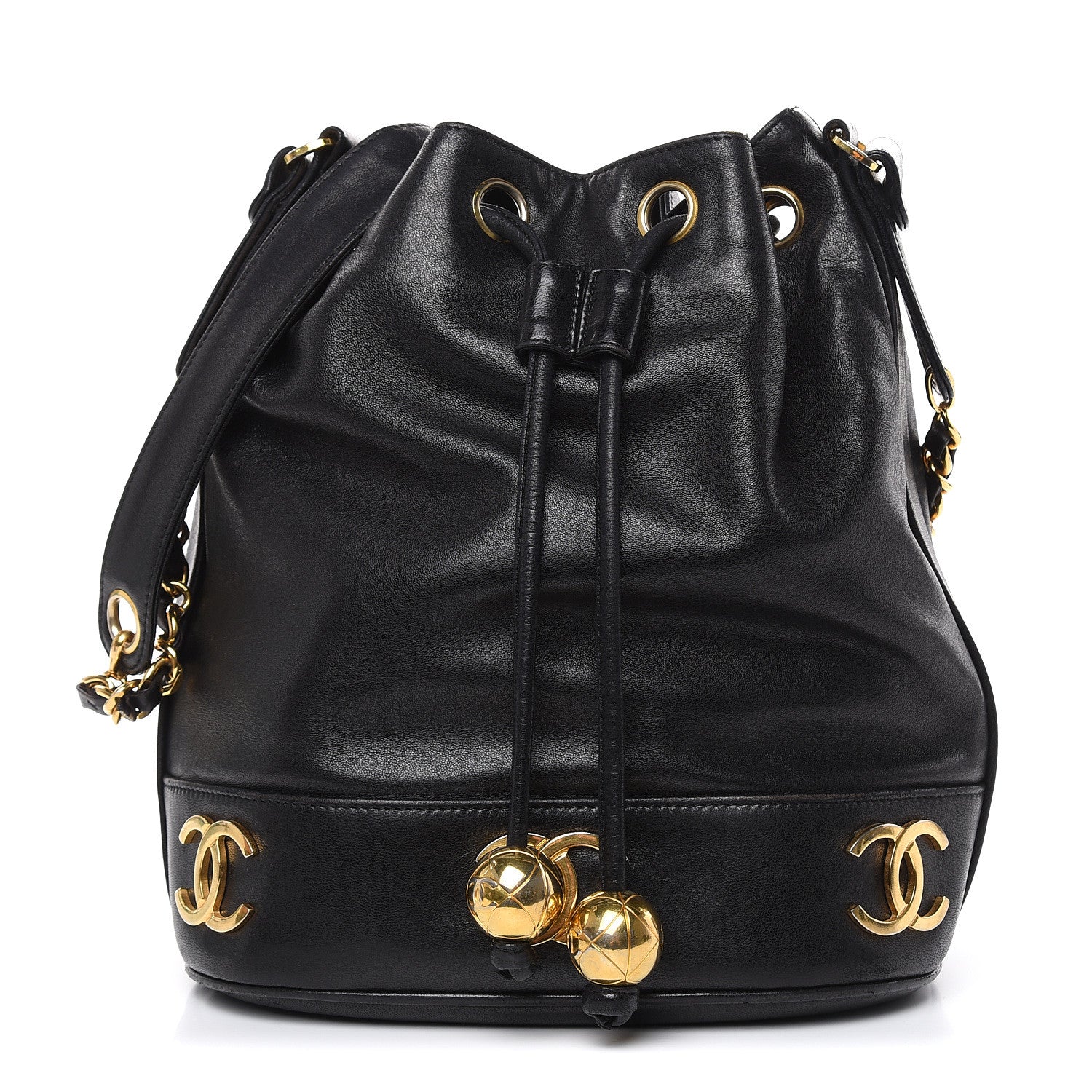 Chanel Lambskin CC Drawstring Shoulder Bag Black 1 of 14