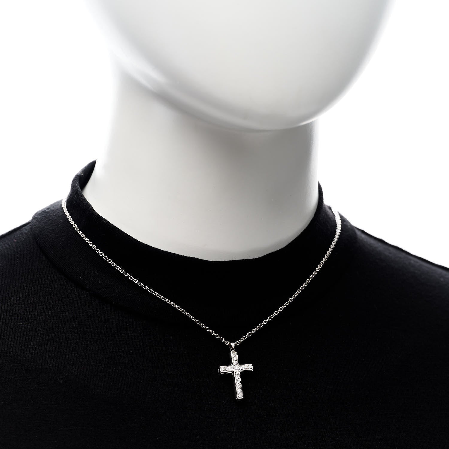 Bulgari 18K White Gold Diamond Cross Pendant Necklace 2 of 6