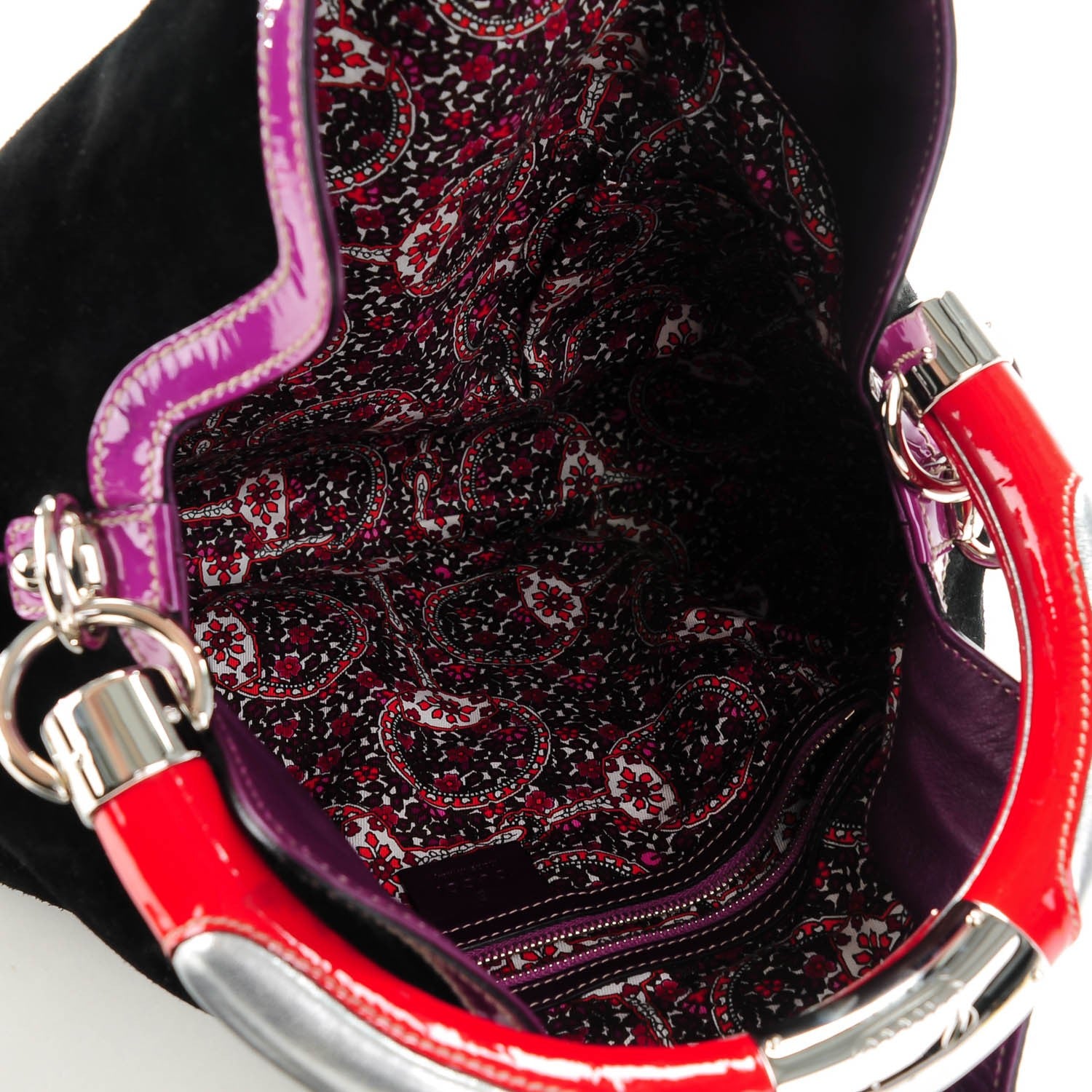 Gucci Suede Medium Indy Top Handle Hobo Black Purple Red 5 of 7