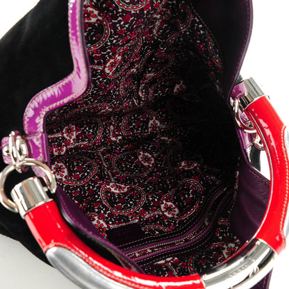 Gucci Suede Medium Indy Top Handle Hobo Black Purple Red 5 of 7