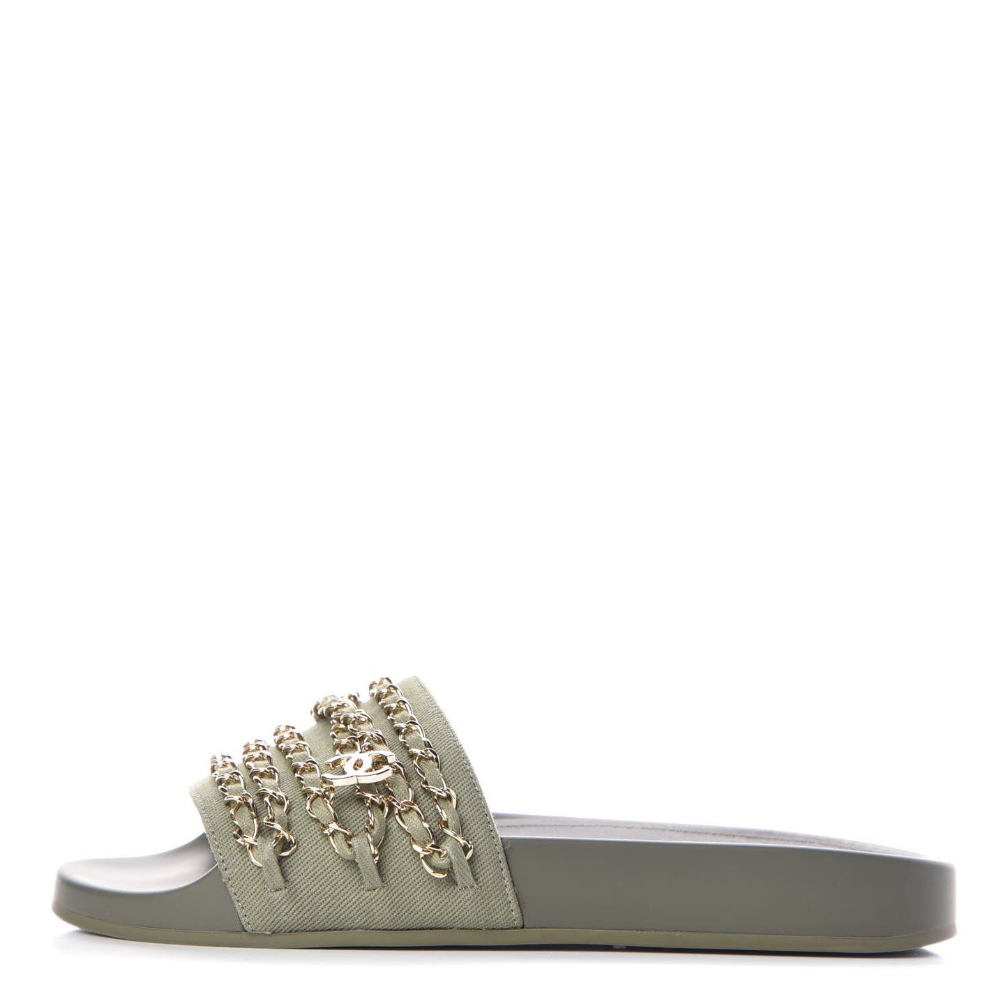 Canvas Chain Flat Sandals 38 Khaki