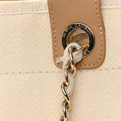 Chanel Canvas Pearl Medium Deauville Tote Ecru Beige 22 of 28