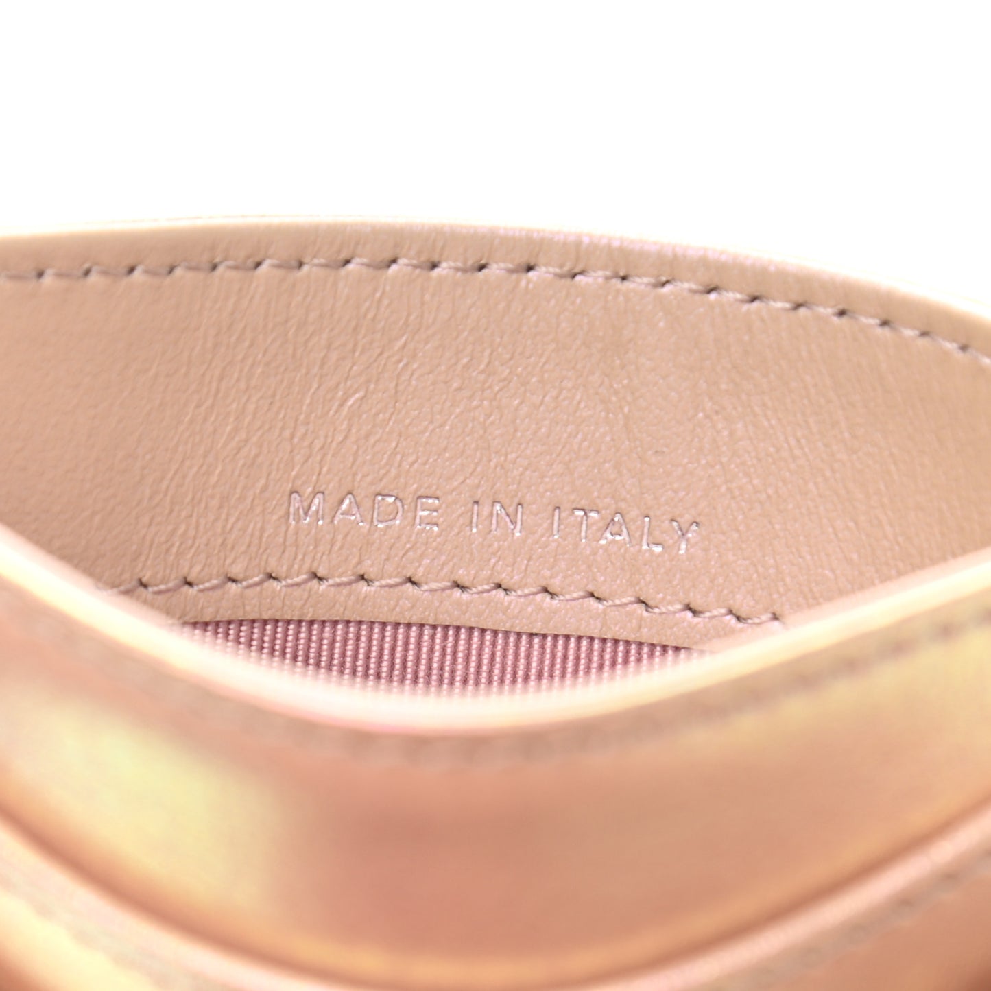Iridescent Calfskin Quilted Card Holder Pink