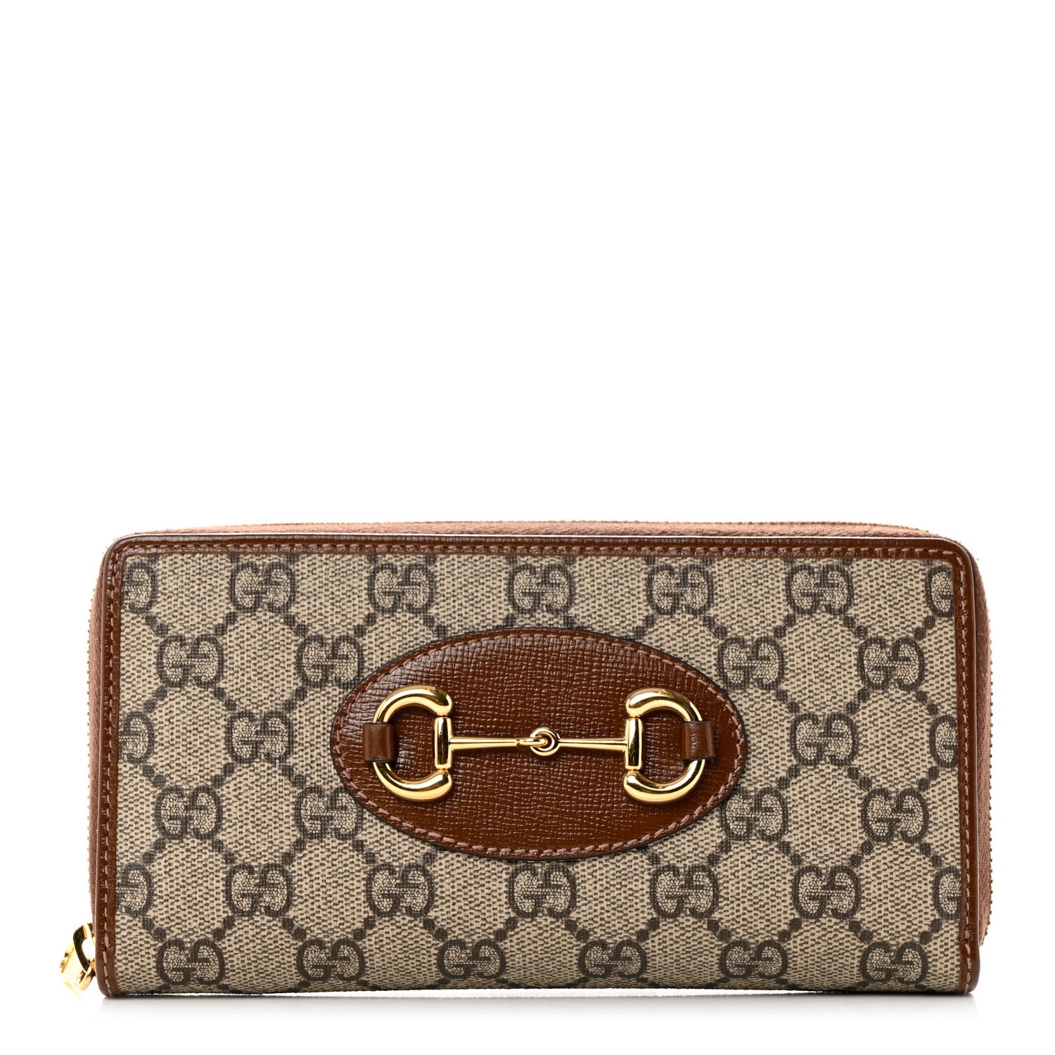 Gucci GG Supreme Monogram Azalea Calfskin Horsebit 1955 Zip Around Wallet Beige Ebony Brown Sugar 1 of 10